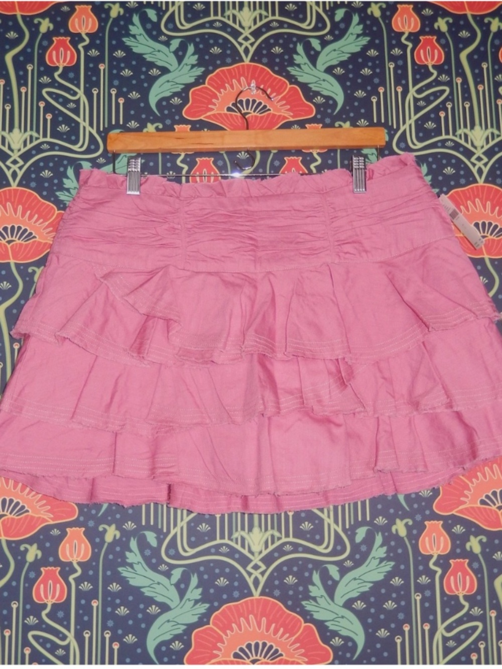 Anthropologie Pink Tiered Ruffle Twill Mini Skirt New L